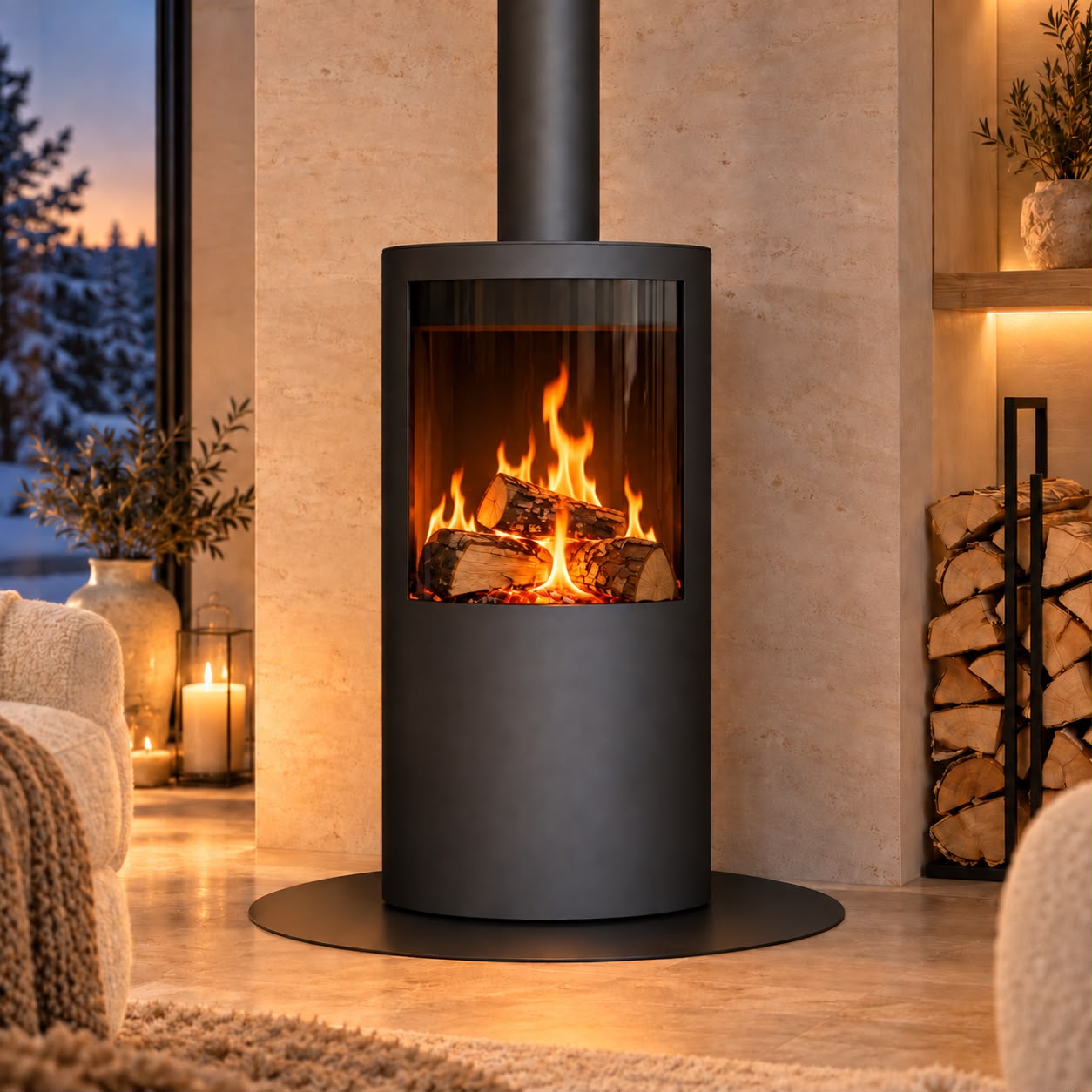 Norda, poêle à bois contemporain cylindrique